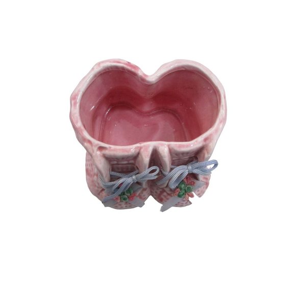 Vintage Reubens Pink Baby Bootie Planter Blue Laces Ribbons Floral Accent Tiawan - Picture 2 of 10